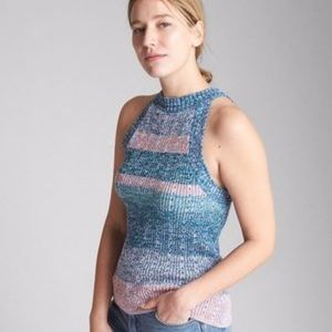 Gap Multi Stripe Textured Racer Knit Tank Top Sweater Colorful